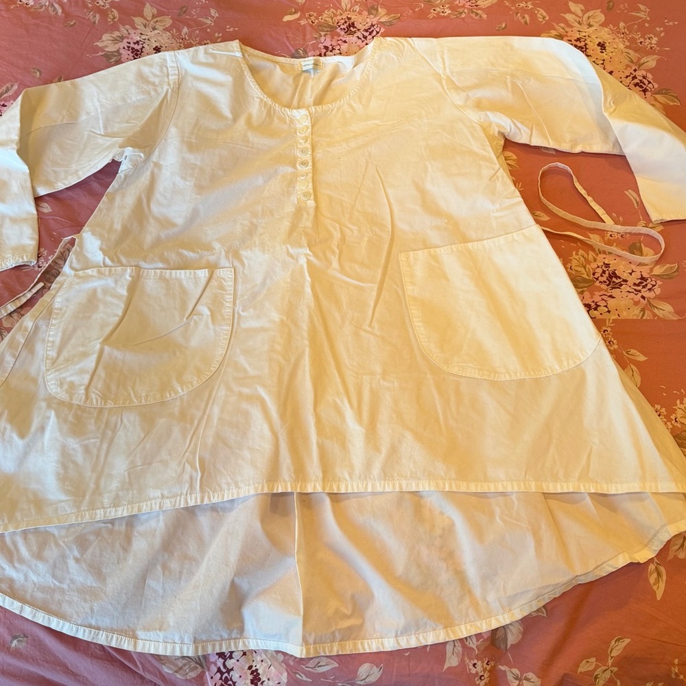 Krista Larson White Broadcloth A-Line Smock Dress with Side Ties - NWOT- OS